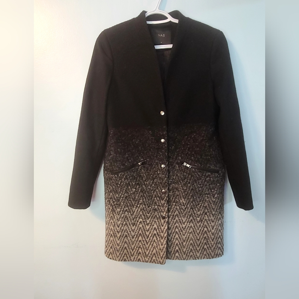 Ya Los Angeles Black to Gray Ombre Wool-Blend Long Jacket